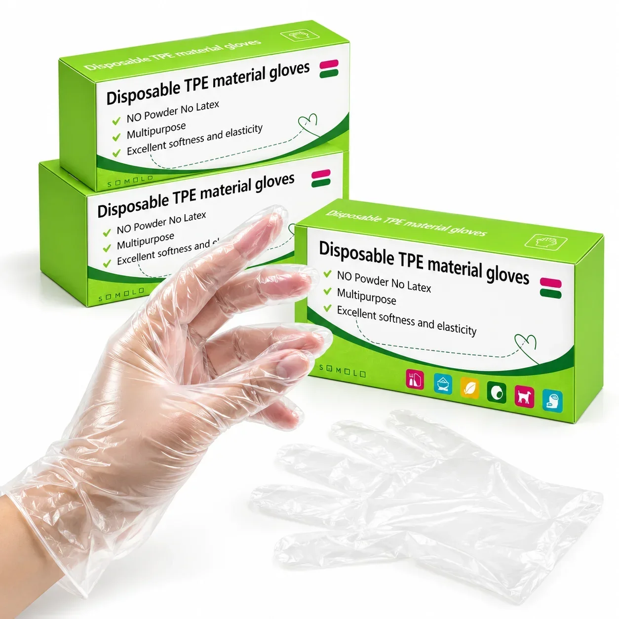 300PCS Disposable TPE Gloves Transparent Plastic Gloves Powder Free Latex Free Gloves Food Prep Cleaning Kitchen Household Use