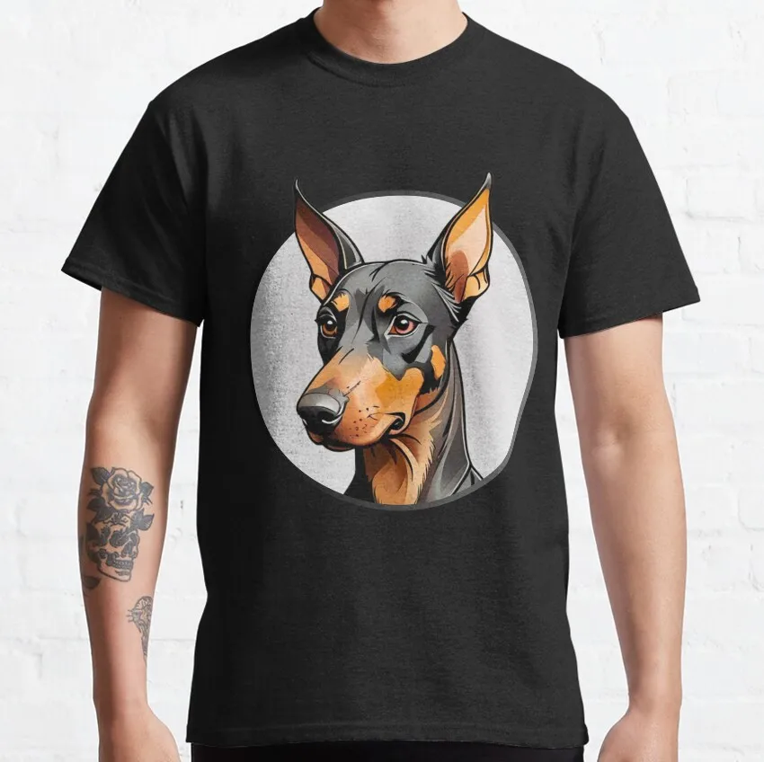 

Elegant Guardian Doberman Dominates 100% cotton printed plus size t shirt for men cute dog tee