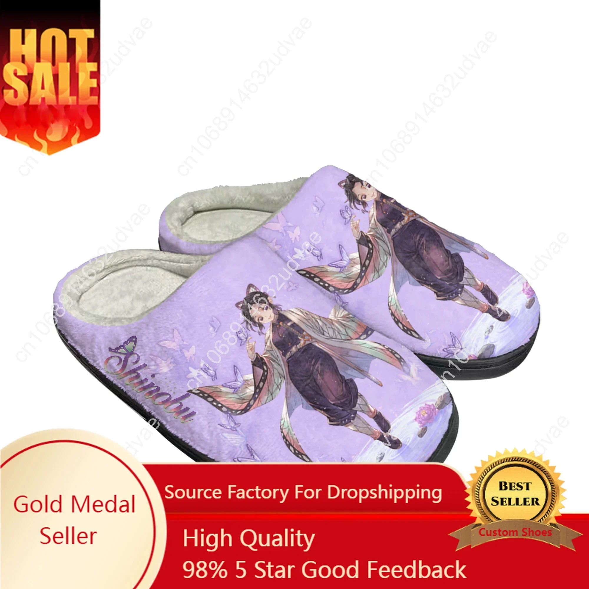 Anime Cartoon Insect Pillar Bug Shinobu Kocho Home Cotton Custom Slippers Mens Womens Sandals Plush Keep Warm Thermal Slipper