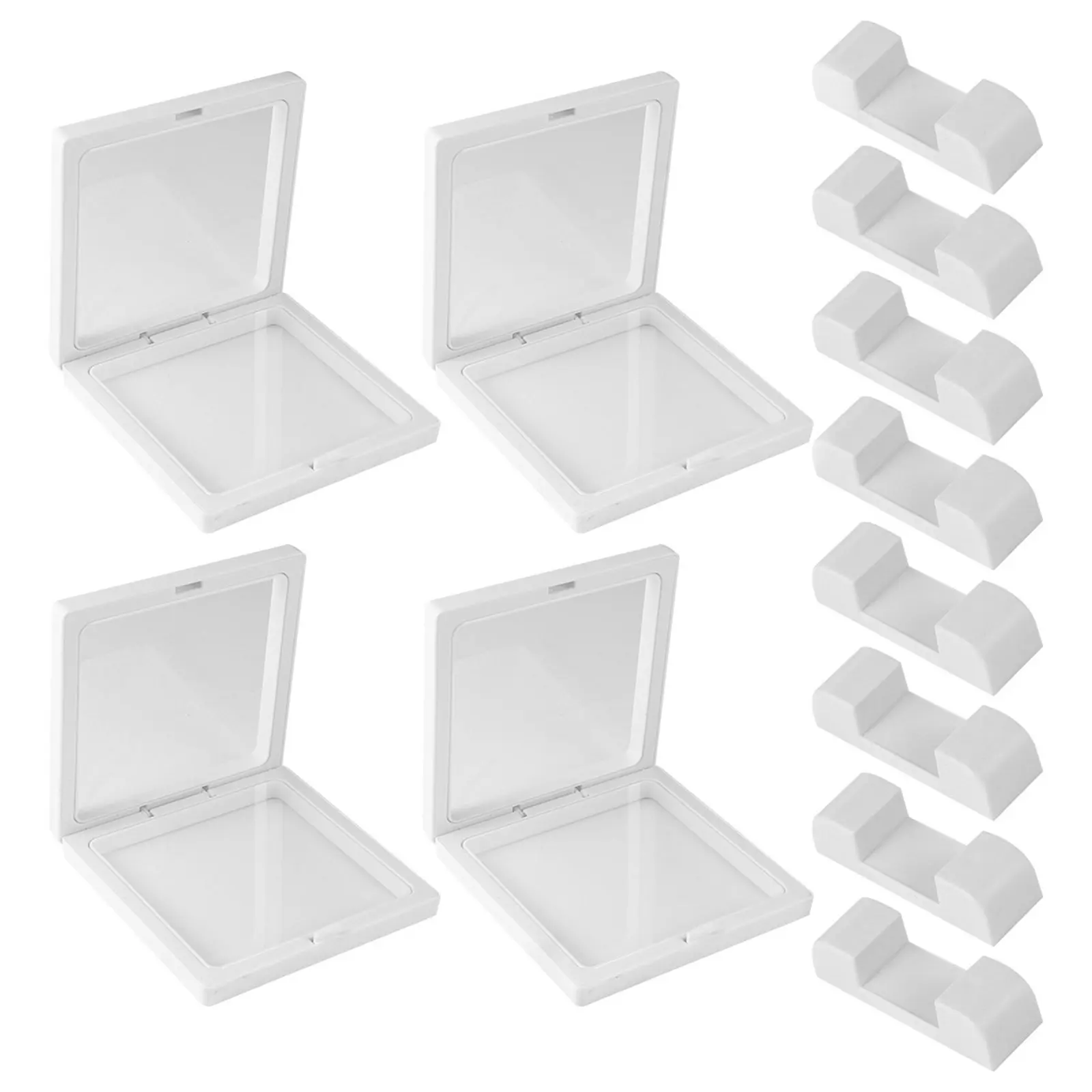 White Floating Box Jewelry Display Frames Set 4 Boxes 8 Bases Clear Floating Holder Portable Organizer Storage Case for Necklace