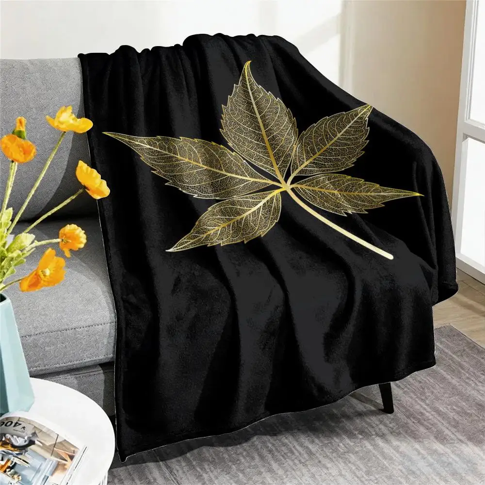 Golden Leaf & Branch Pattern Throw Blanket Soft Flannel Throw Lightweight Summer Home Nap Breathable for Sofa Bed Cozy Travel