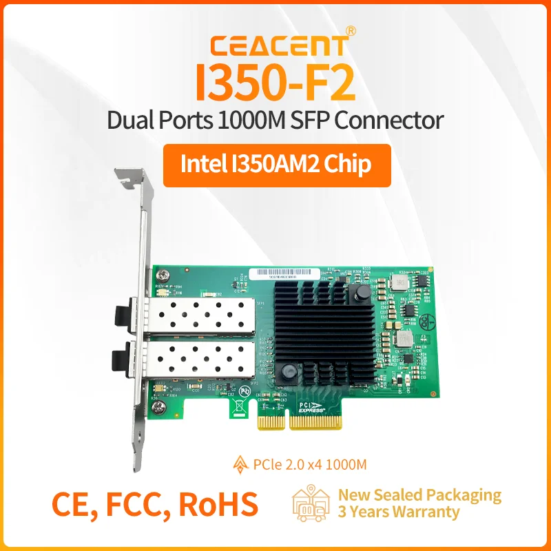 

I350-F2 2-портовое оптоволокно SFP, сетевая карта 1000M PCIe 2.1 x4, набор микросхем Intel I350AM2, низкопрофильный и полный рост