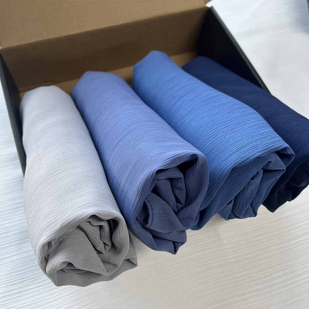 4pcs/Box Crinkle Chiffon Hijab Plain Crepe Scarf Malaysian Shawl Headscarf Custom Gift Box Muslim Women Headscarf