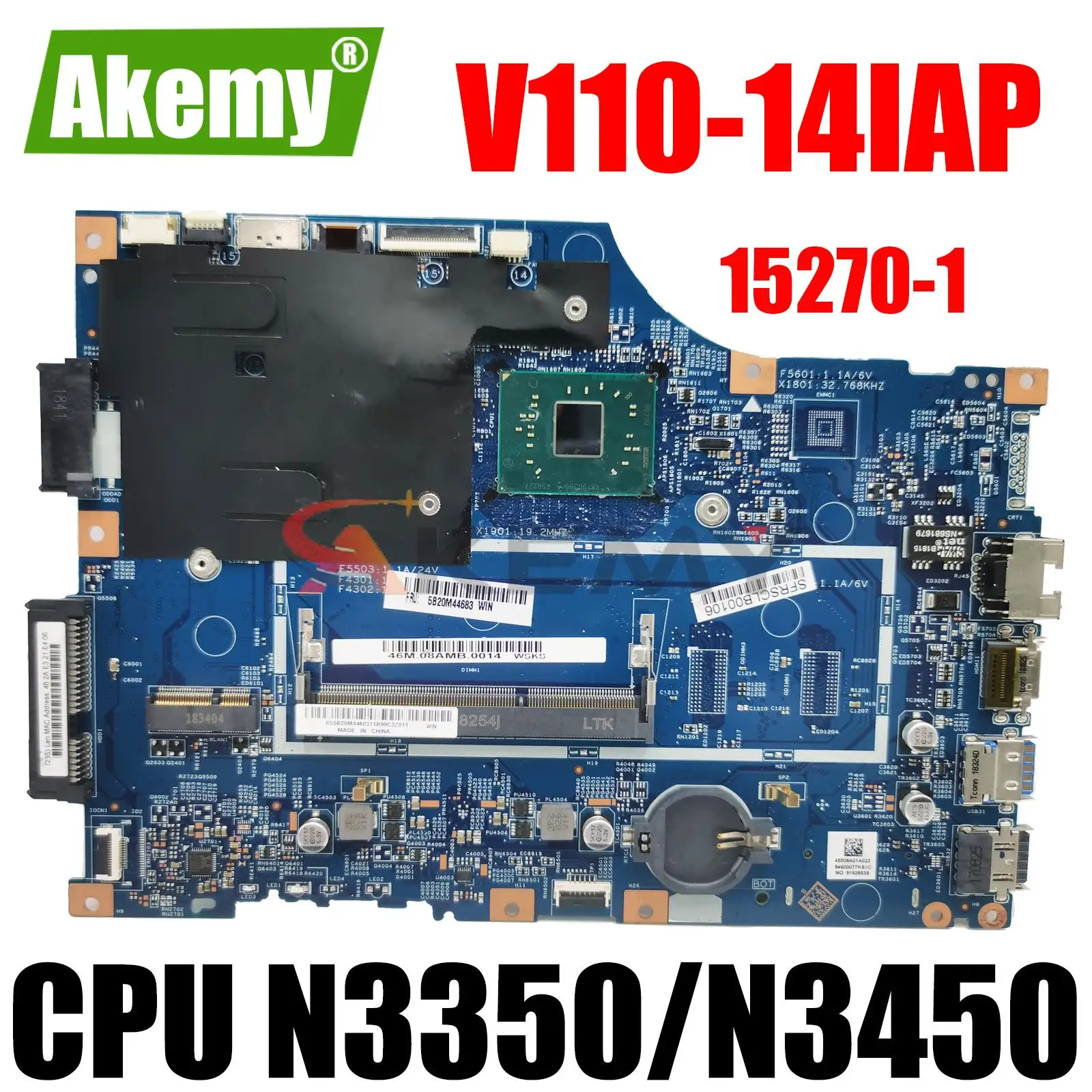 

For Lenovo 110-14IAP V110-14IAP Laptop motherboard With N3350/N3450 CPU DDR3L LV114A_MB 15270-1 5B20M44683 Mainboard