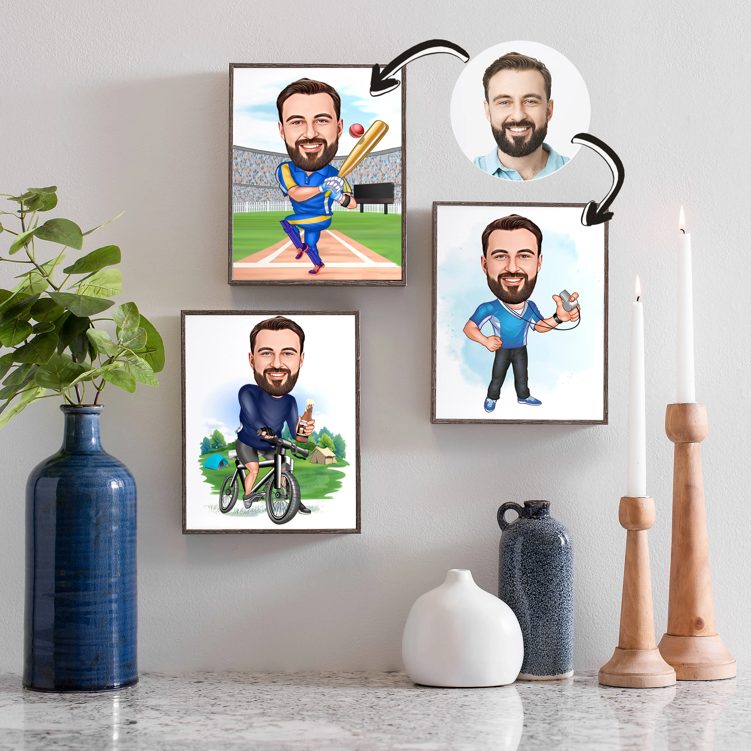 Custom Athlete Cartoon Canvas Portrait Caricature Gift for Athlete Personal Wall Art Poster And Prints Picture Painting Decor