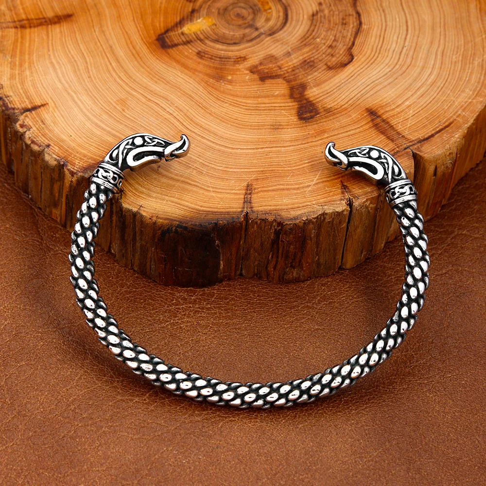 Vintage Dragon Head Stainless Steel Bracelet For Men Nordic Celtic Knot Bracelet Animal Amulet Jewelry Gifts Dropshipping