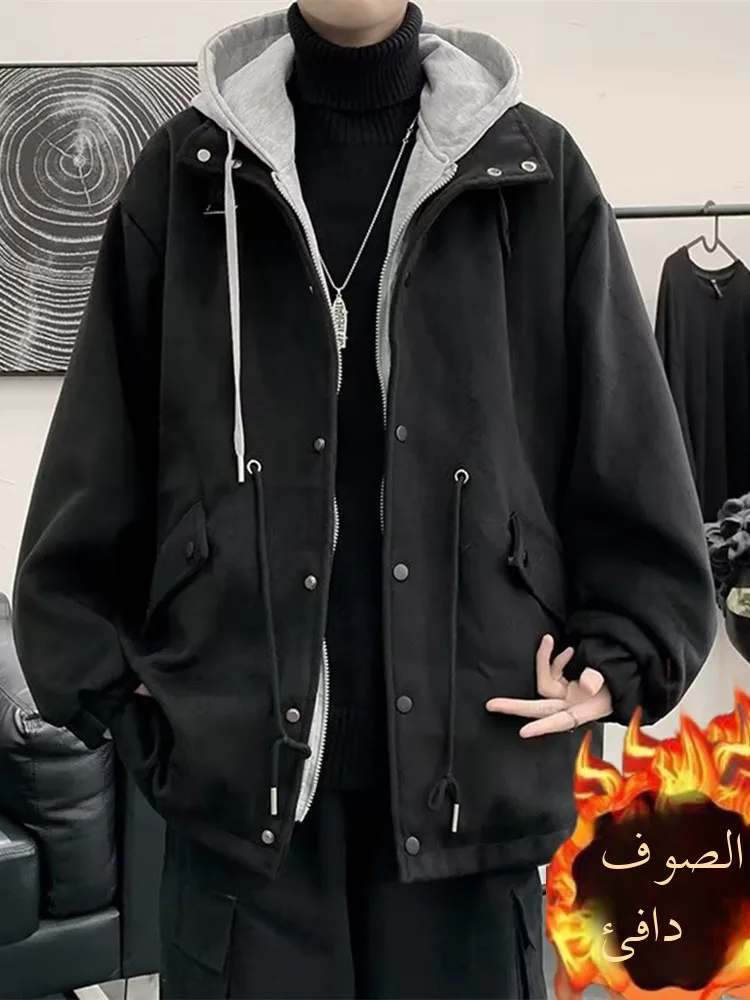 

Мужская искусственная двухсекционная куртка с капюшоном Thiened Fce, осенне-зимняя модная повседневная верхняя одежда, длинное пальто све на молнии