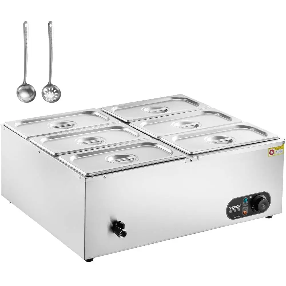 

6 Pan Electric Warmer Countertop Buffet Bain Marie 6x8QT Stainless Steel Catering Kitchen Equipment