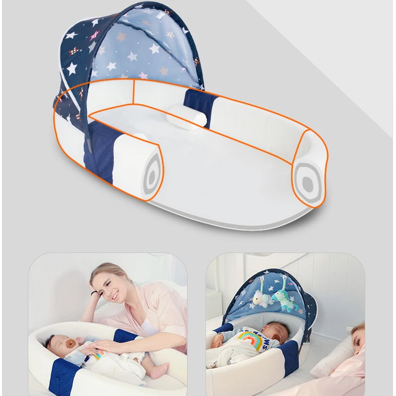 Portable Nest Bed Baby Crib Foldable Movable Newborn Bed Bumper Protection Anti-pressure Baby Lounger With Mosquito Net