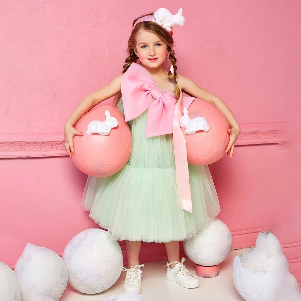 

2024 New Sleeveless Luxury Tutu Bow Tulle Dresses Summer Holiday Dresses Wedding Children's Kid Party Costume Baby Girls Clothes