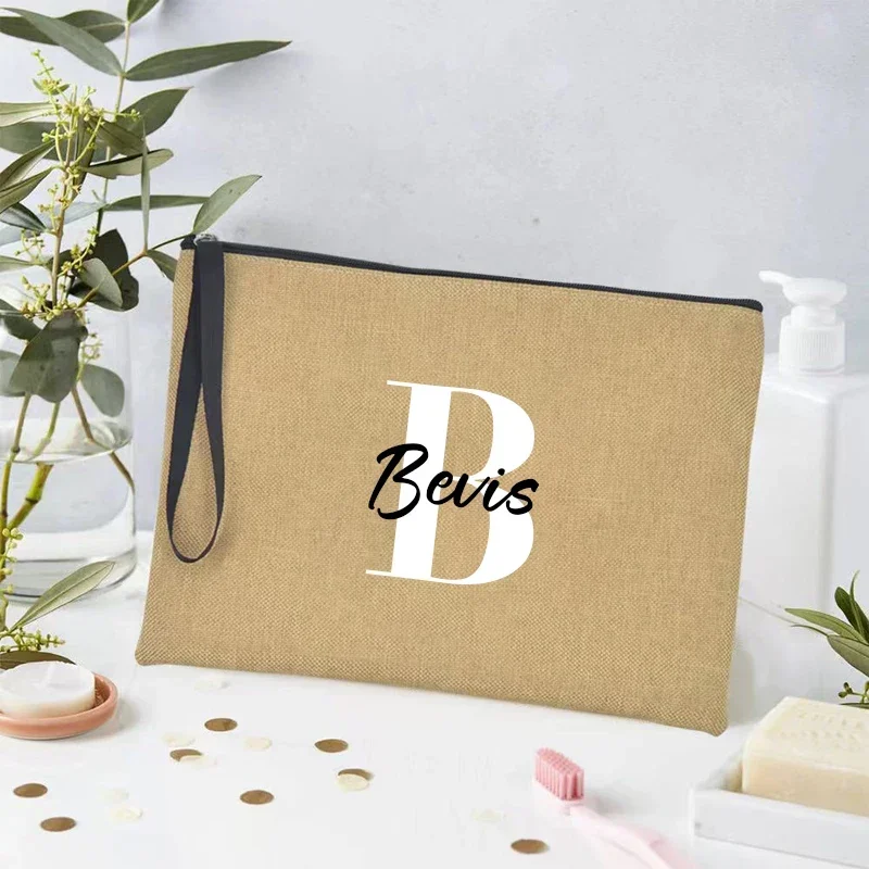 Custom Name Letter Makeup Bag Wedding Handbag Lover Party Gifts Canvas Travel Cosmetic Organizer Office Storage Pencil Case