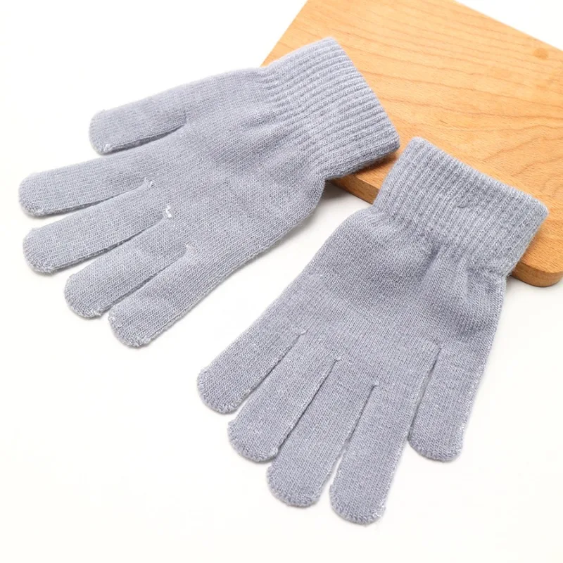 Autumn Winter Short Thick Five Finger Knitted Wool Solid Color Warm Thermal Velvet Protective gloves for Work Outdoor Sports