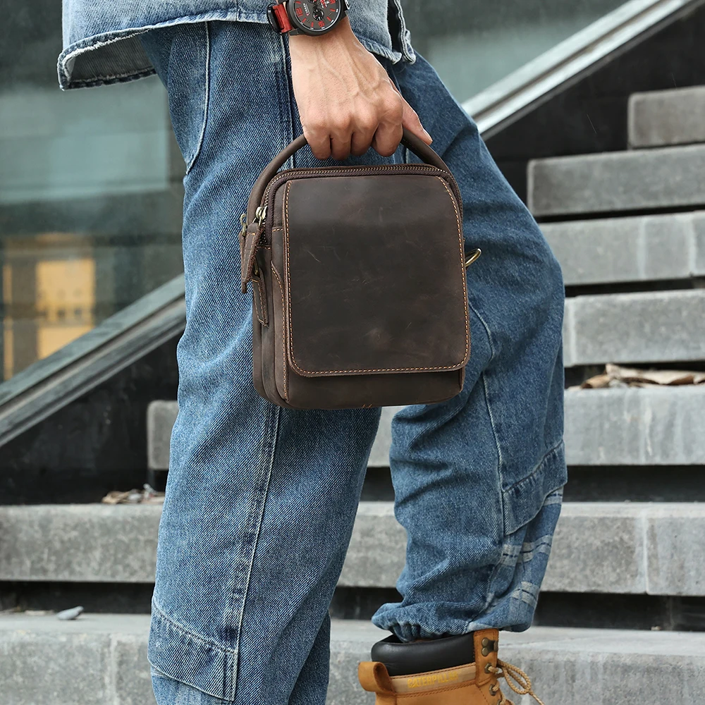 Petit sac messager en cuir de cheval Elin pour hommes, sacs à bandoulière initiés, sac à main de travail et de voyage d'affaires, vintage