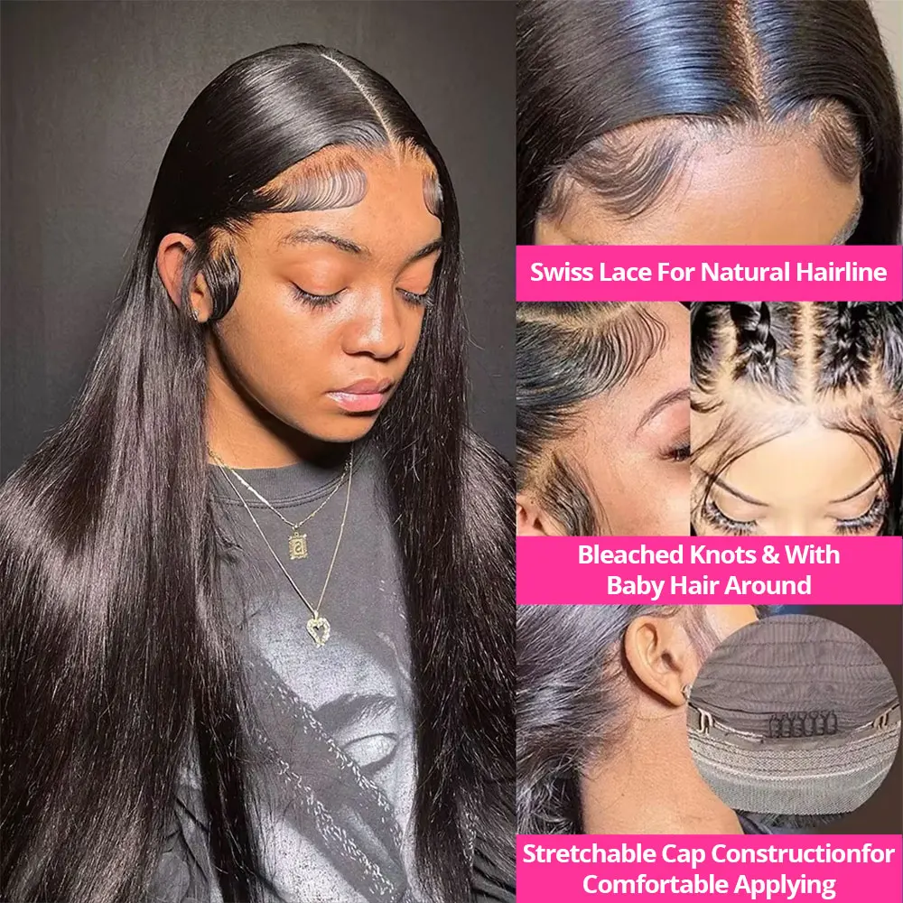 250% العظام مستقيم 360 كامل شفاف الدانتيل الجبهة خصلات الشعر المستعار الإنسان 13x6 HD الدانتيل الباروكة الأمامية 30 40 بوصة أسود 100% باروكة من شعر طبيعي