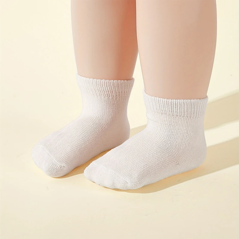 5Pairs Baby White Cotton Socks 0-3Year Children Four Seasons Middle Tube Sock Sweat Absorption Breathable Kids Footwear Boy Girl