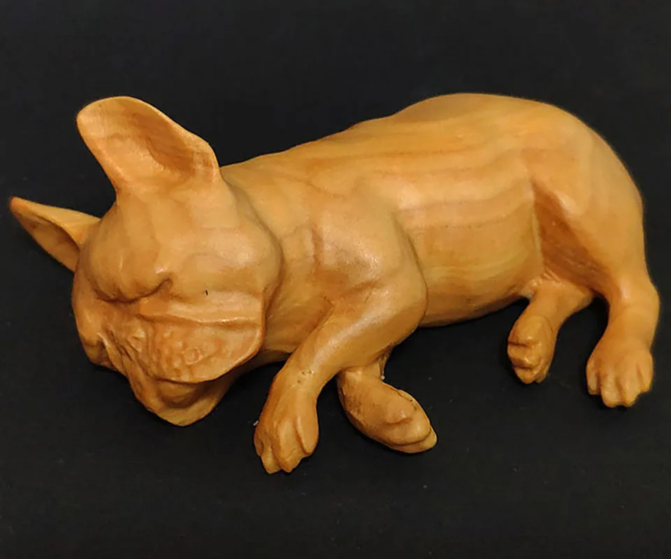 

TJ146 - 7X5X3 CM Boxwood Carving Netsuke- Lovely Sleeping Dog ( French bulldog )