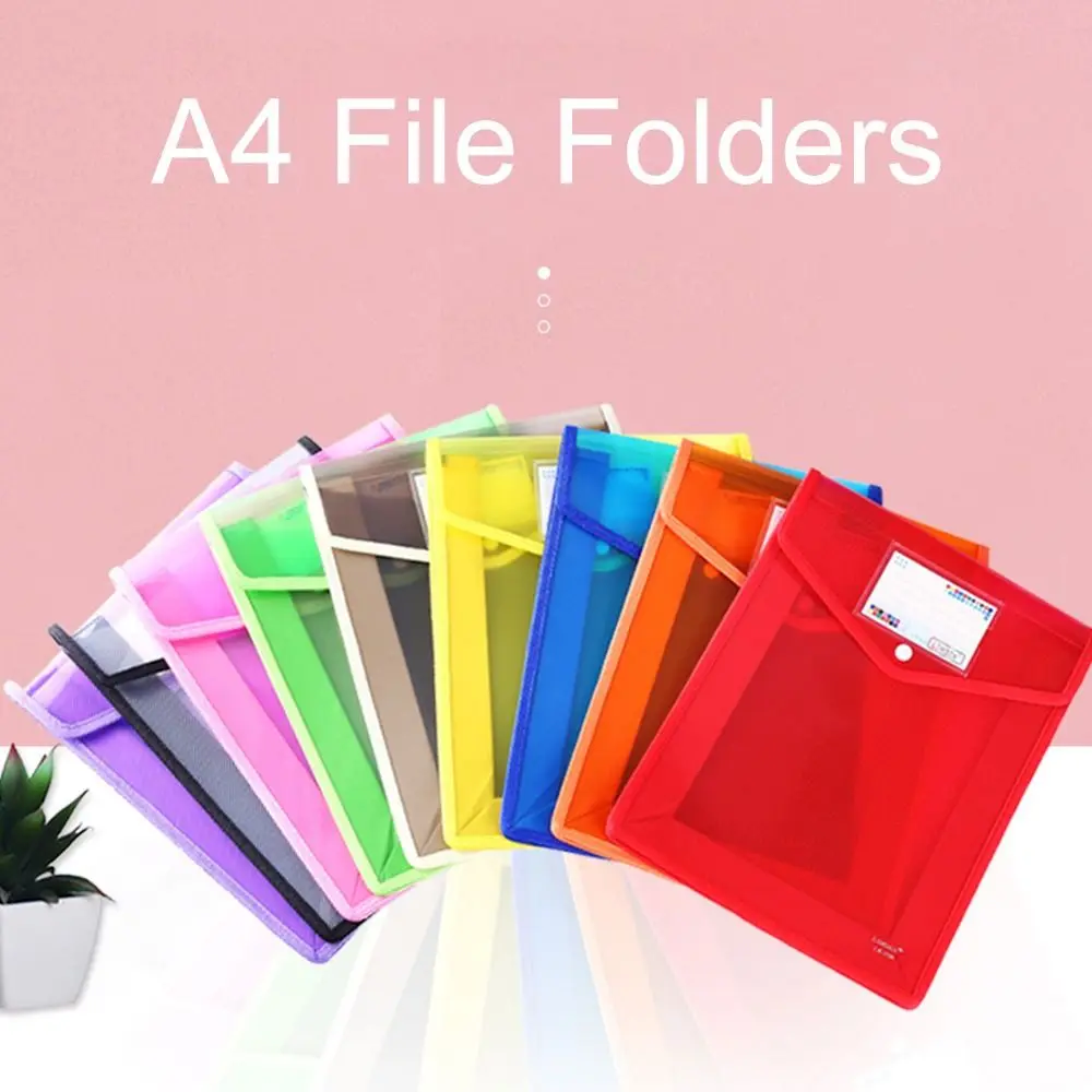 A4 File Folders Document Bag Transparent Color Plastic Office Document Bag Plastic Buckle Document Bag Large Capacity Bag