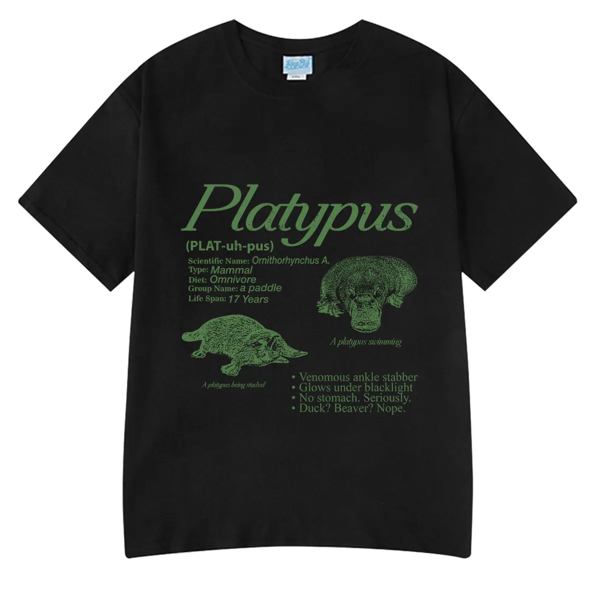 Platypus Vintage 90s Graphic T-Shirt Retro Animal Infographic Facts Tee Summer Funny Biology Unique Mammal Short Sleeves Tshirts