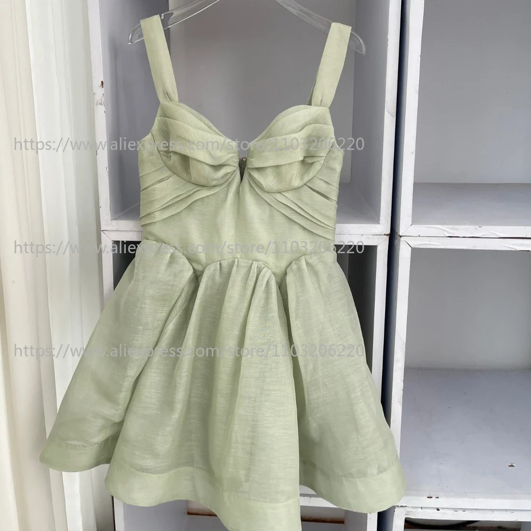 

Женское модное зелено-синее мини-платье без рукавов с эффектом утяжки на груди и открытой спиной