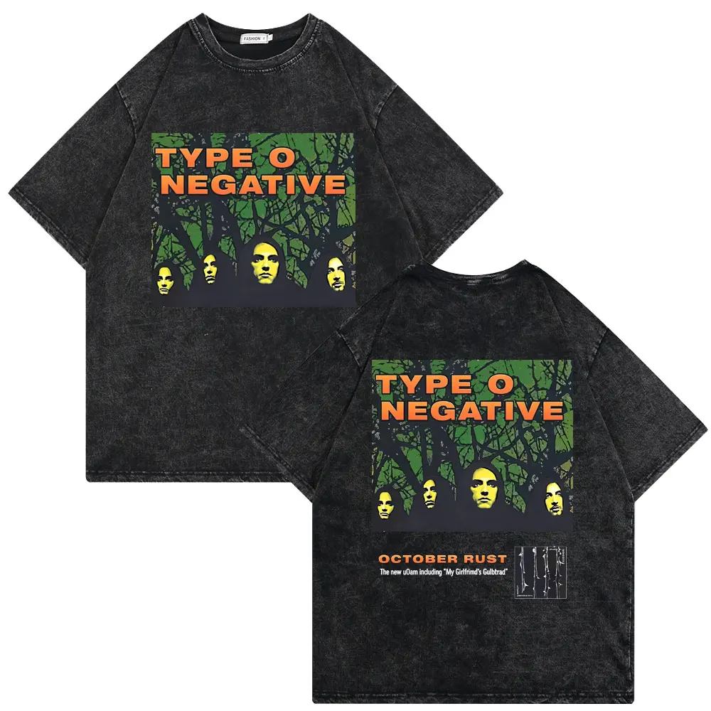 Washed Vintage Type O Negative October Rust Graphic Print T-shirt Men Women Rock Metal Gothic T-shirts Male Oversized T Shirts