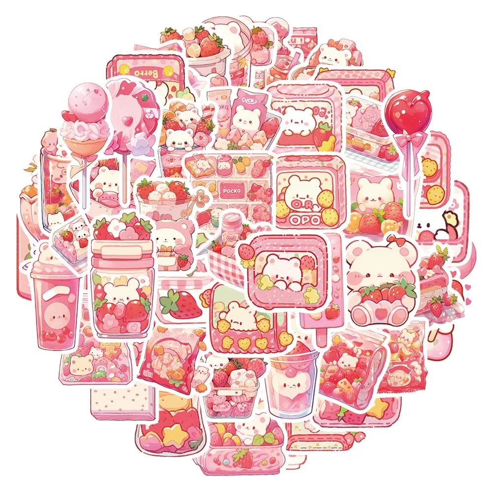 50PCS Rosa Snack Nette Kleine Bär Mädchen Herz Wasserdichte Graffiti Aufkleber Für Hand Konto Aufkleber BulingBulingStickers Shop