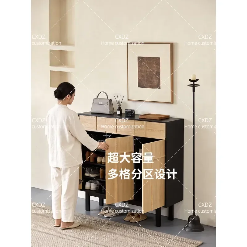 Medieval Solid Wood Shoe Cabinet Household Entrance Door Locker Retro Multi-layer Storage Cabinet