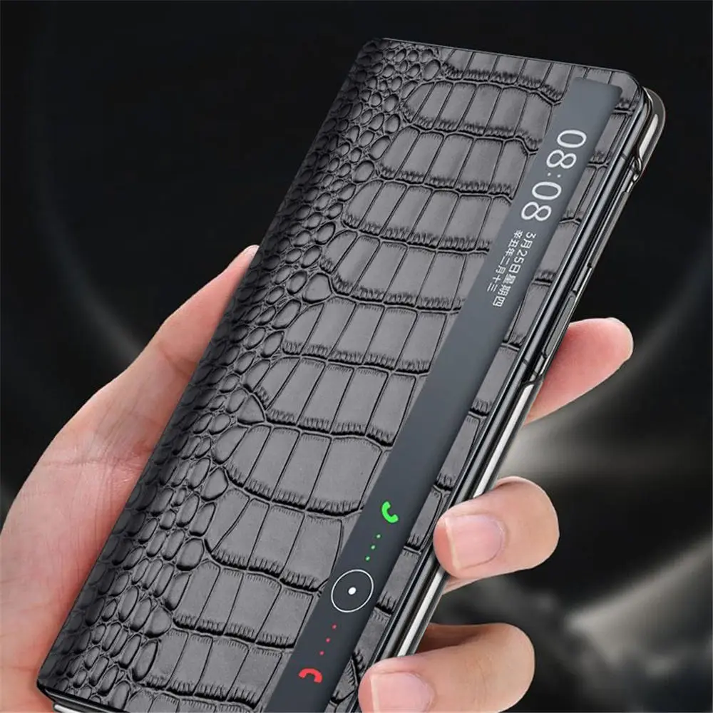 

Genuine Leather Magnetic Flip Case for Honor Magic V3 Crocodile Business Cover