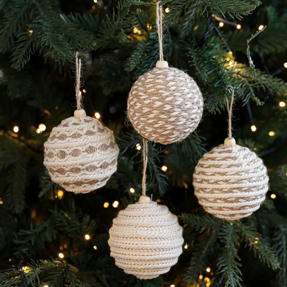 Linen Design Christmas Ball Ornament Rustic Distressed Xmas Tree Hanging Ball Farmhouse Christmas Ball Set Home Decoration