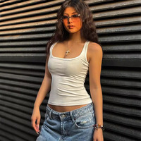 Women Scuplted Square Neck Tank Top