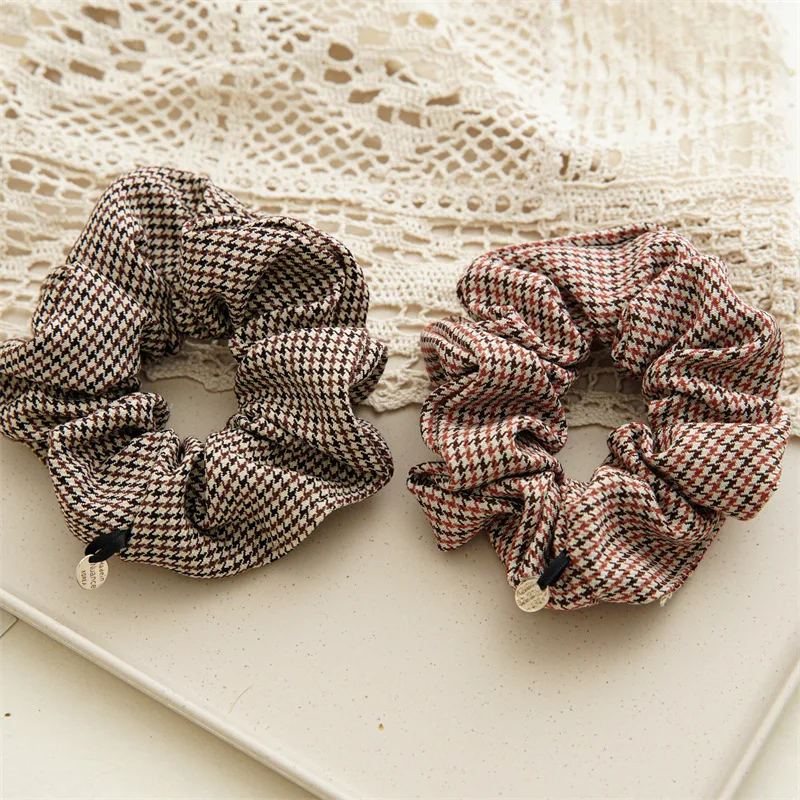 New Brand Designs England Styles Vintage Schrunchies Houndstooth Hair Scrunchies For Women Ponytail Hairstyles Chouchous