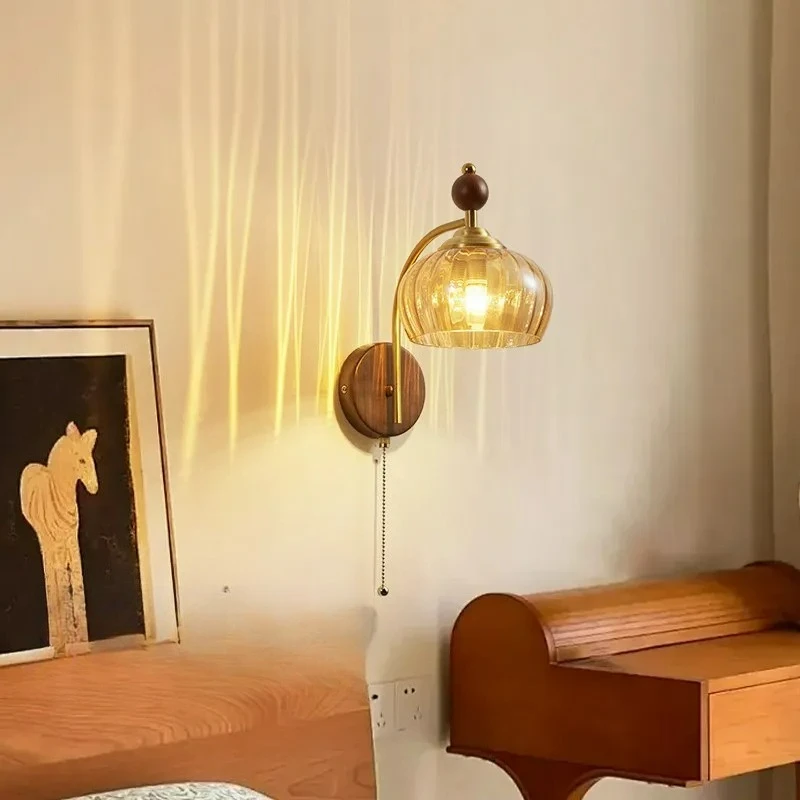 French Medieval Style Wall Lamps Wooden Glass LED Wall Sconces Living Room Restaurant Coffee House Homestay Embellish Luminaires
