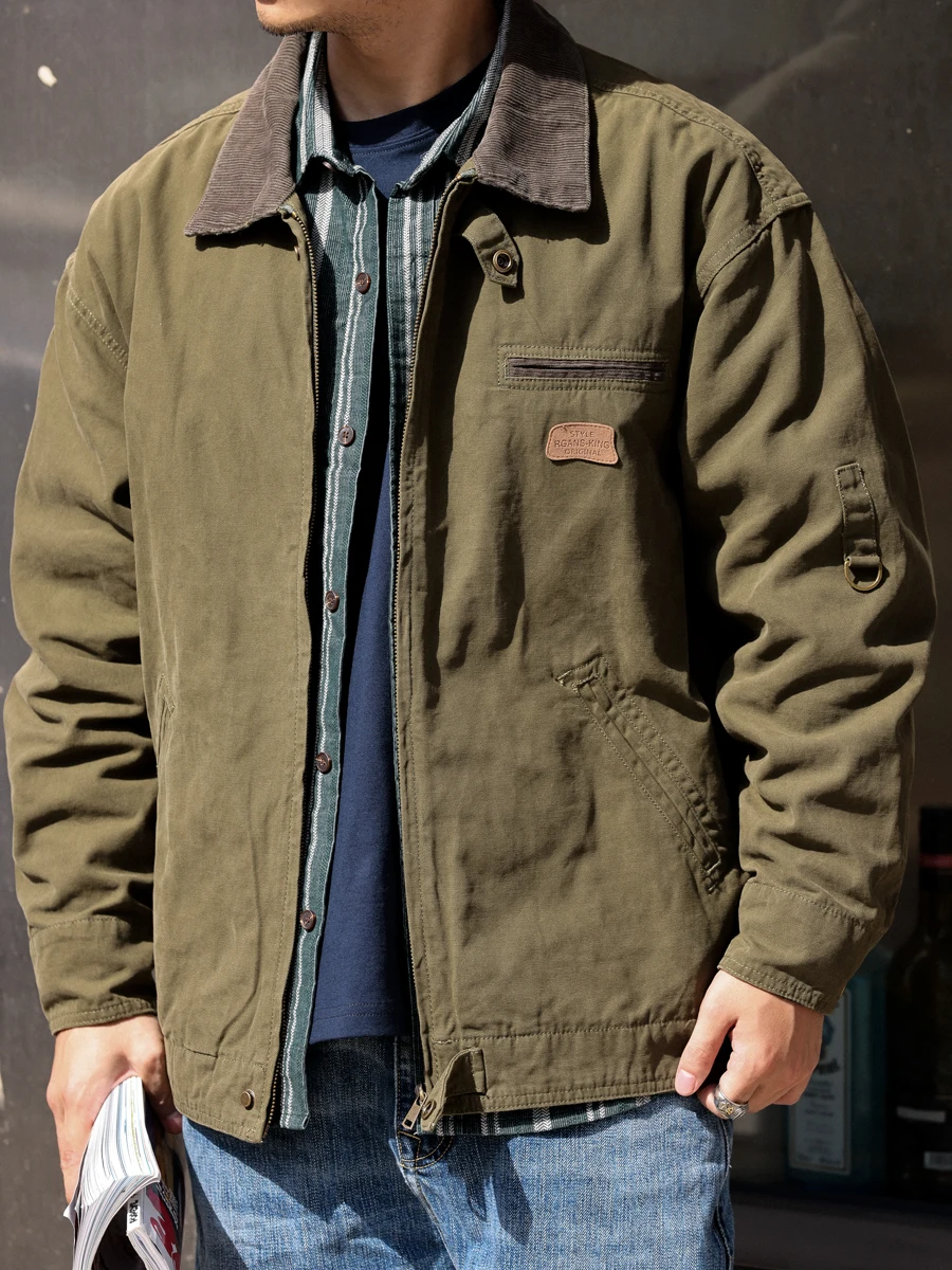 

BGYO Deer Rise American Retro Canvas Jaet Men's Workwear Turn-down Collar Outdoor Hunting Coat Autumn Youth Faion Stan...