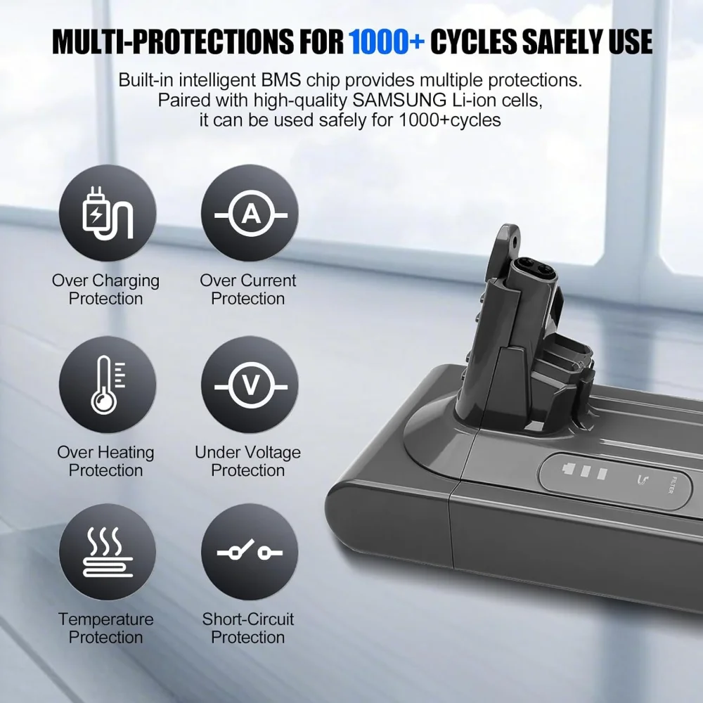 

6000mAh V10 Battery Replacement for Dyson V10 SV12 Cyclone V10 Animal Absolute Motorhead Fluffy Vacuum Cleaner