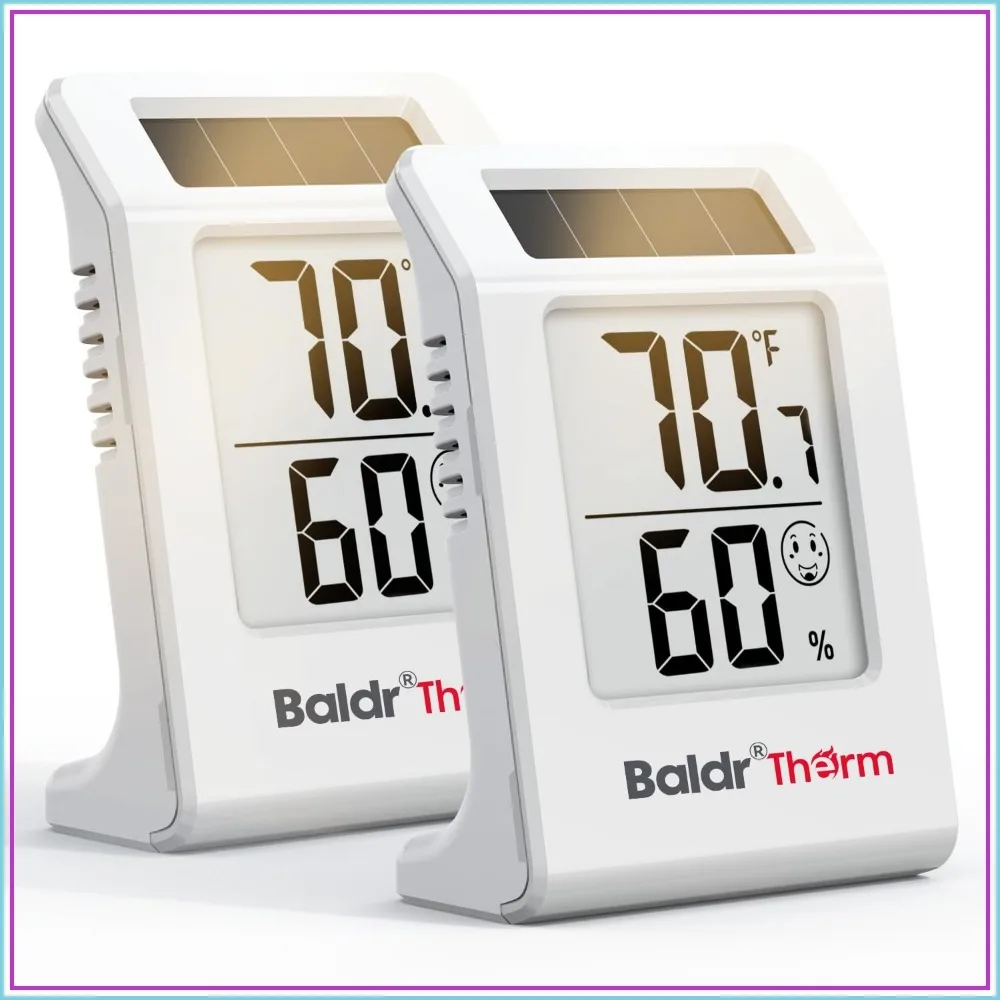 

Solar-Powered Thermometer & Hygrometer, 2.2" LCD, 2-Pack for Home, Baby Room, Office, Wine Cellar