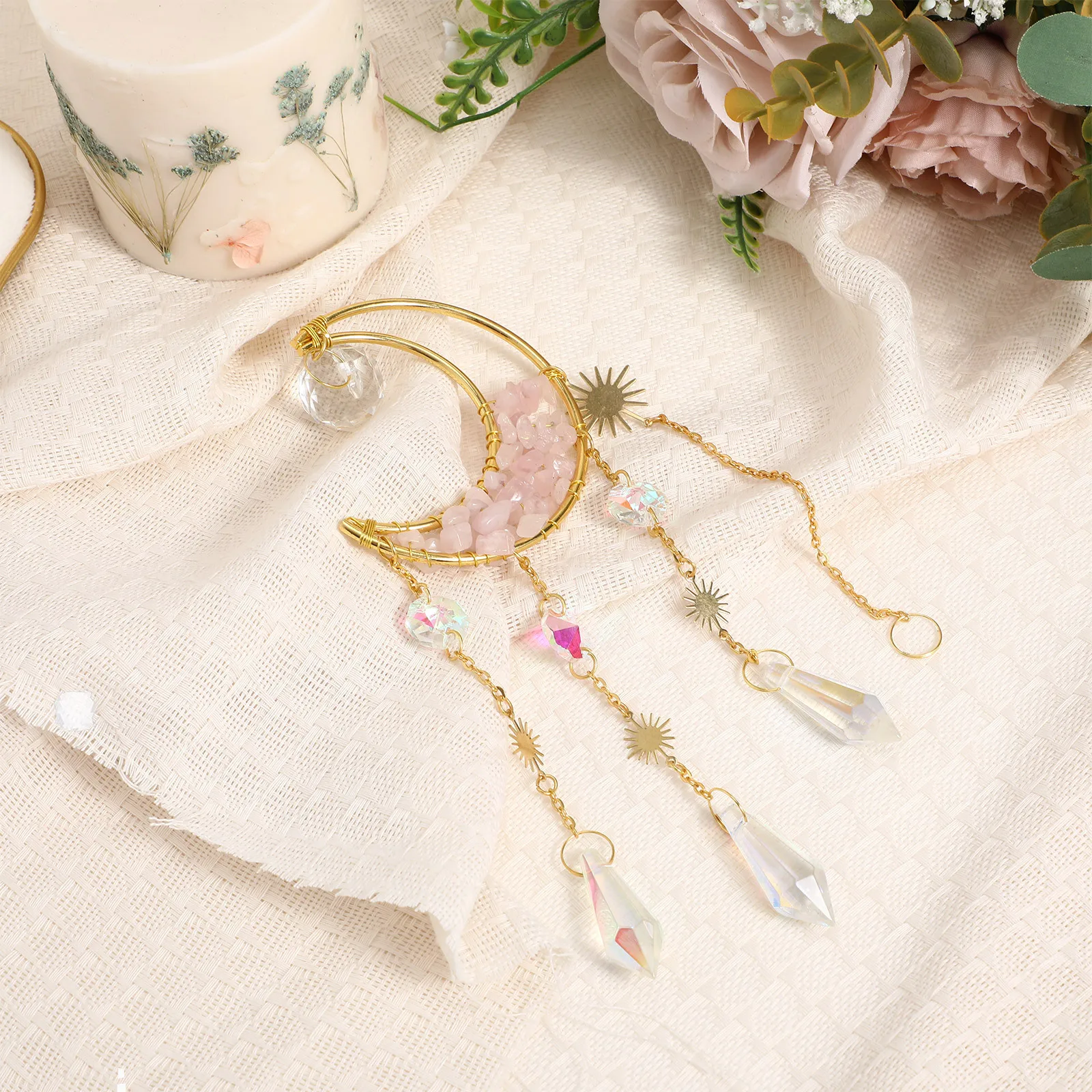 

Moon Shaped Hanging Glass Suncatcher Fine Craft Window Home Bedroom Garden Decoration Moon Car Accessories