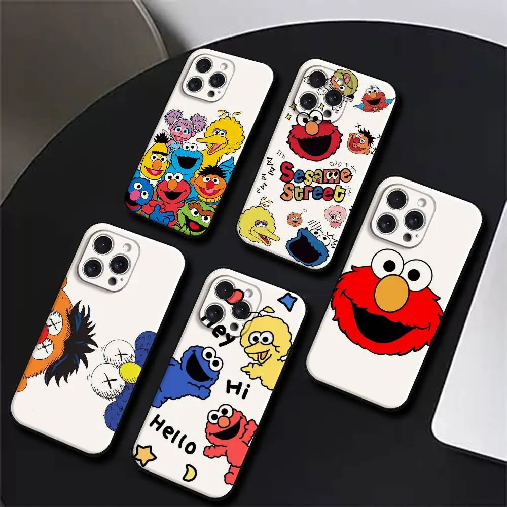 Capa de telefone dos desenhos animados S-Sesames-u-Streets para iPhone 17,16,15,14,13,12,11 Plus,Pro,Max,XR,XS,X,7,8 Plus, Mini Silicone Preto Macio