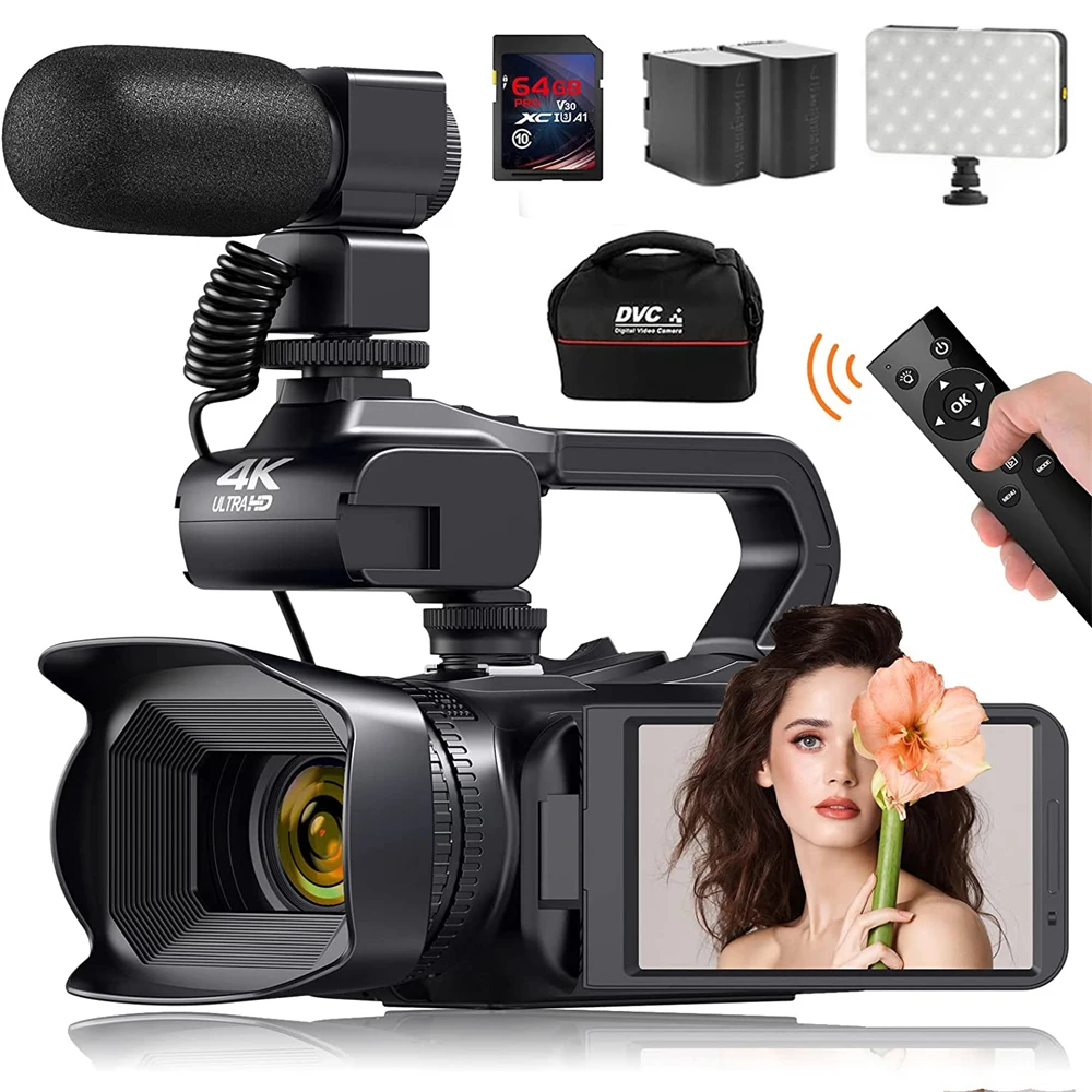 

Full 4K UHD 60FPS Vintage Camcorder For Youtube Live Streaming Vlog 18X 64MP Video Camera AF Digital Recorder 4" Rotate Screen