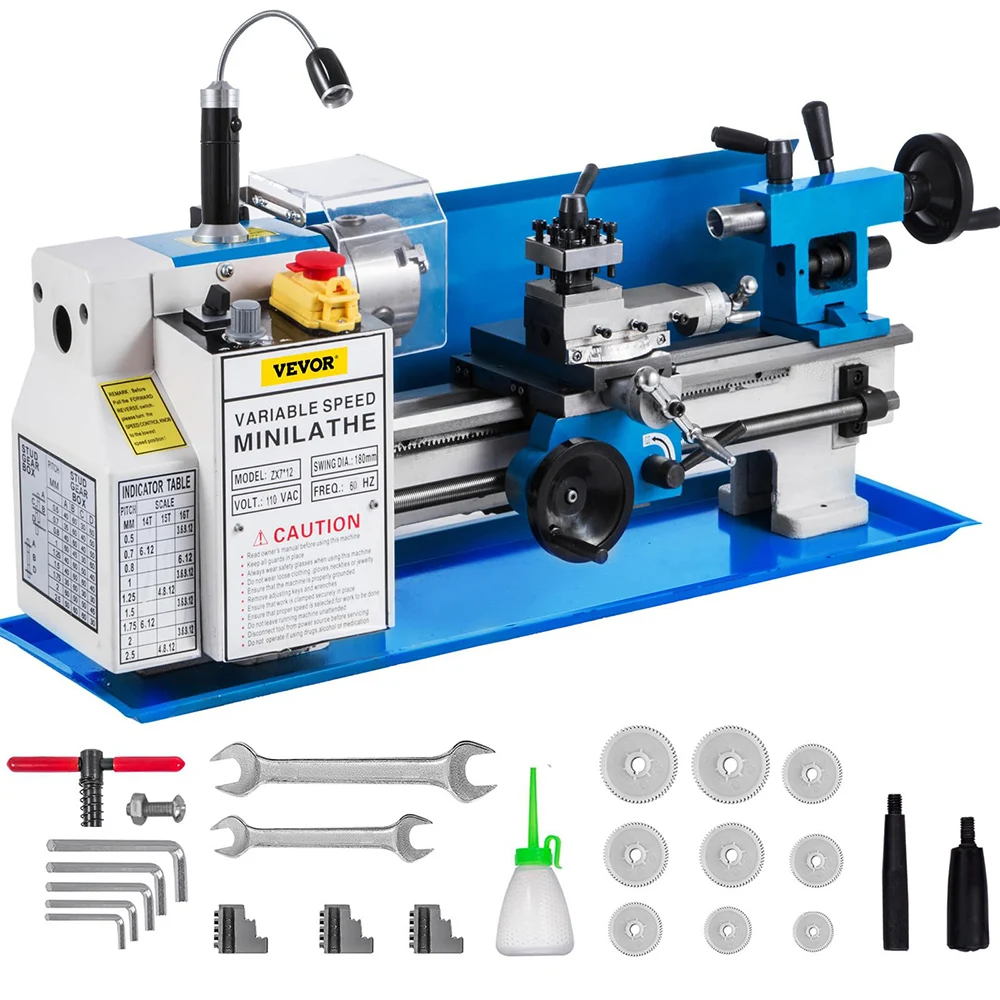 

Metal Lathe 7"x14" Precision Bench Mini Metal Lathe 550W Metal Lathe Variable Speed 50-2500 RPM for Precision Parts Processing