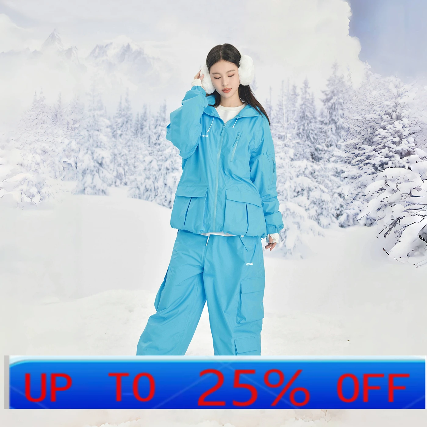 

LMM bright blue simple niche ski suit women's men's waterproof velvet