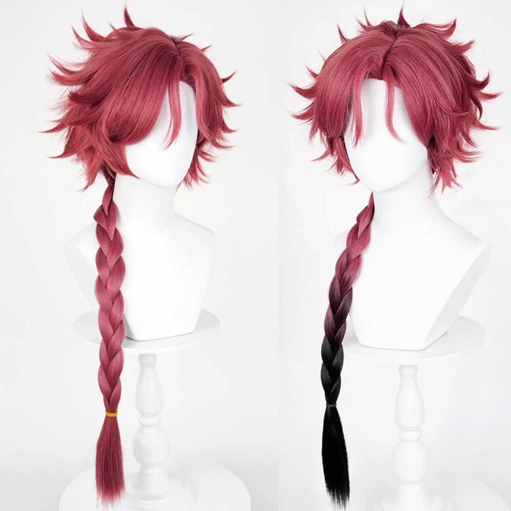 

Red Ombre Black Long Straight Braided Synthetic Wigs Middle Part Anime Game Cosplay Fluffy Wig for Daily Party
