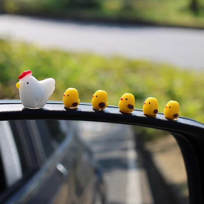 Cute Mini Chickens Car Dashboard Accessories Fun Chicks Car Rearview Mirror Decor Interior Ornaments Fairy Garden Home Car Gifts