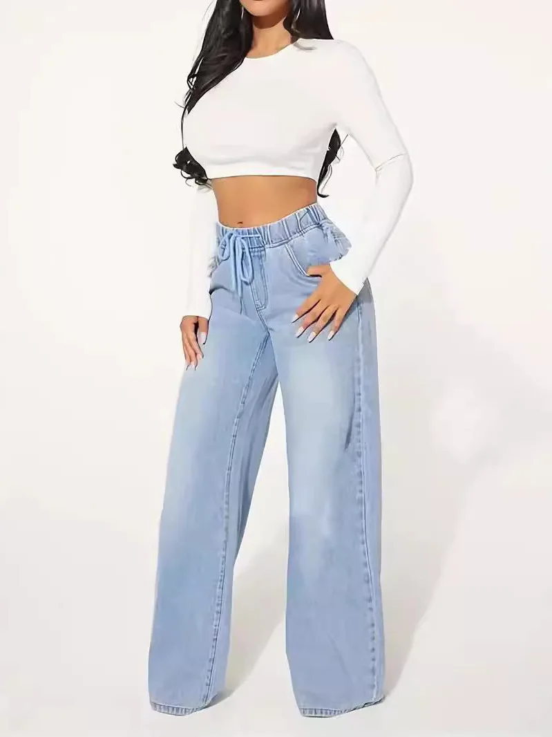 

Loose Wide Leg Casual Light Blue Jeans Women's Comfortable Loose Fit Casual Denim Jeans Spring Summer l Waist