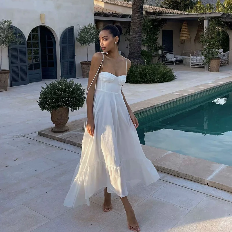 Dresses Summer Women's 2025 New Chic Beige Tube Top Camisole Long Holiday Dress Women Street Fashion Slim Elegant Youth Dress