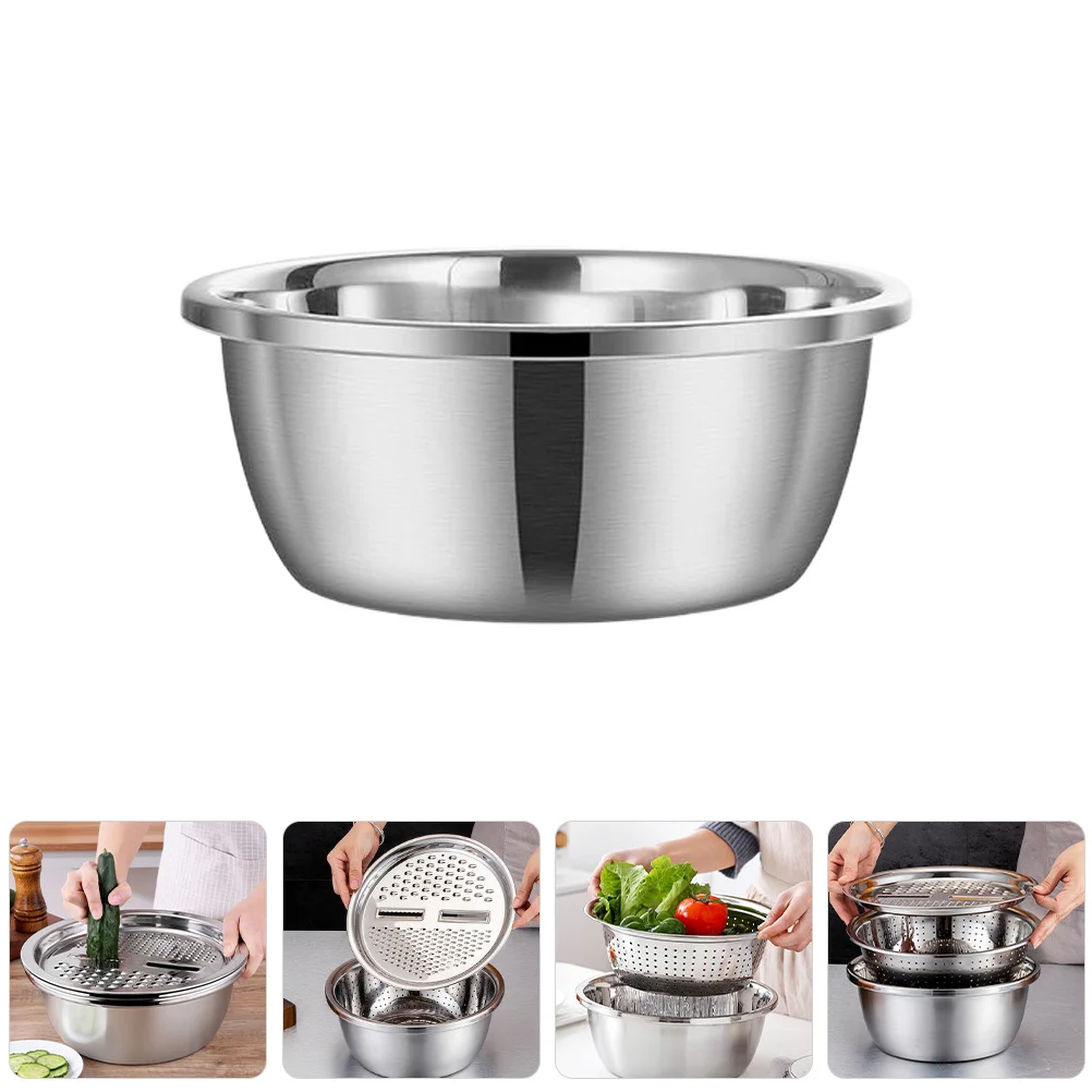 

Stainless Steel Colander Set 3 In 1 Multifunctional Grater Drain Basket For Vegetable Washing Salad Cutting Julienne