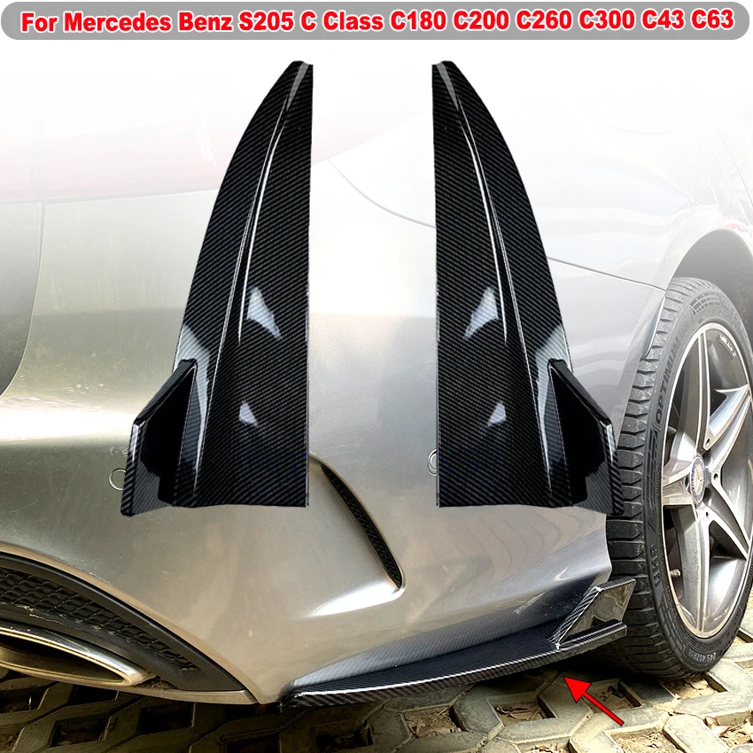 

For Mercedes Benz S205 C Class C180 C200 C260 C300 C43 C63 2PCS Rear Bumper Splitter Apron Cover Trim Canard