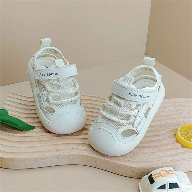 2024 New Summer Baby Shoes Mesh Cut-outs Soft Sole Boys Sandals Closed Toe Non-slip Fashion Toddler Kids Girls Sandals Beach