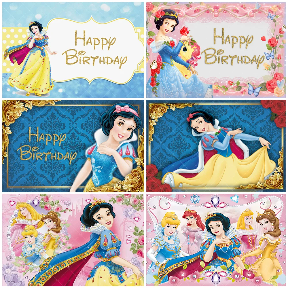 

Disney Cartoon Snow White Princess Backdrop Dwarfs Photography Background Girl Birthday Party Decorations Baby Shower Supplies