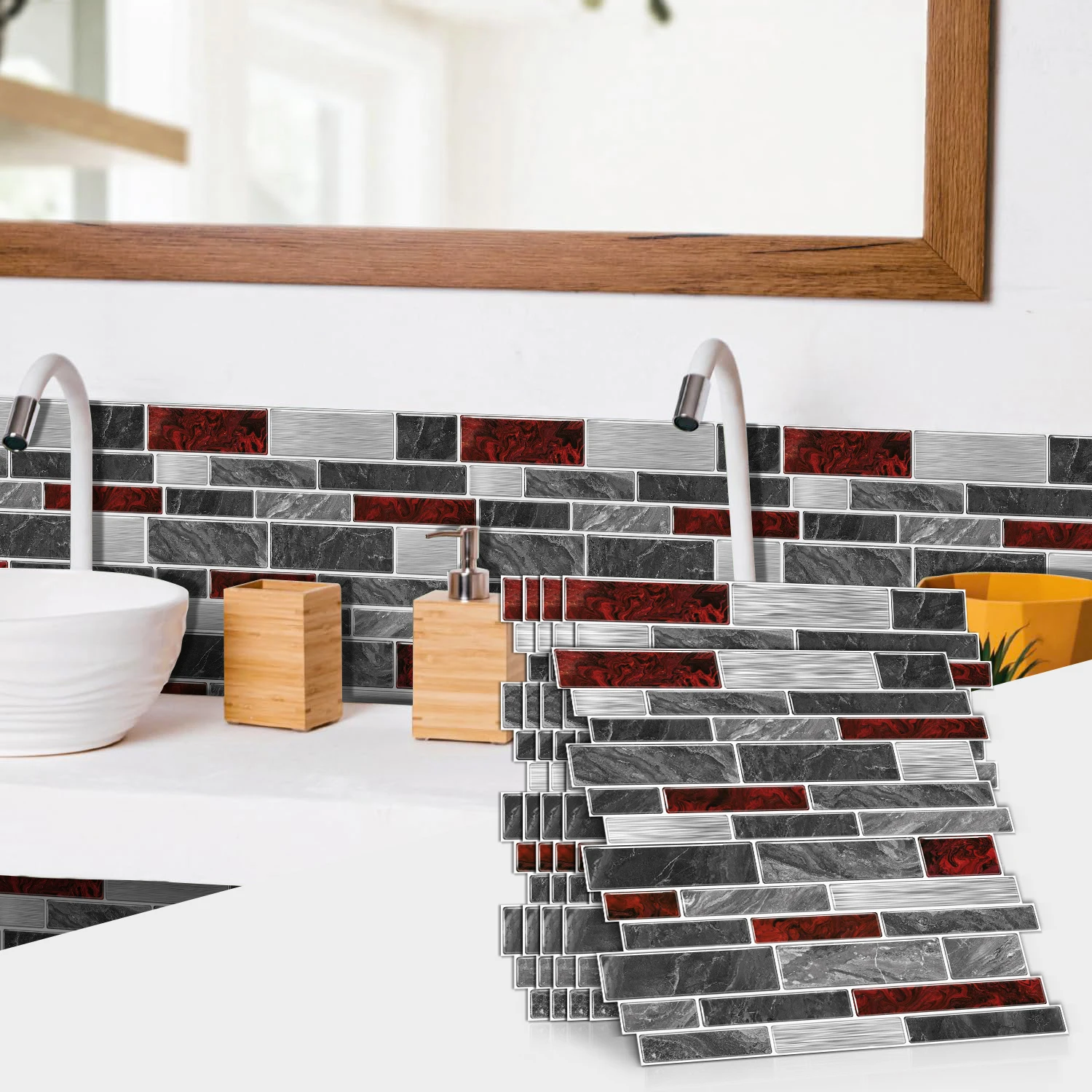 

Peel and Stick Marble Tile Stickers Self Adhesive Waterproof Wall Tiles for Kitchen Bathroom (3/6/9/12/15PCS)