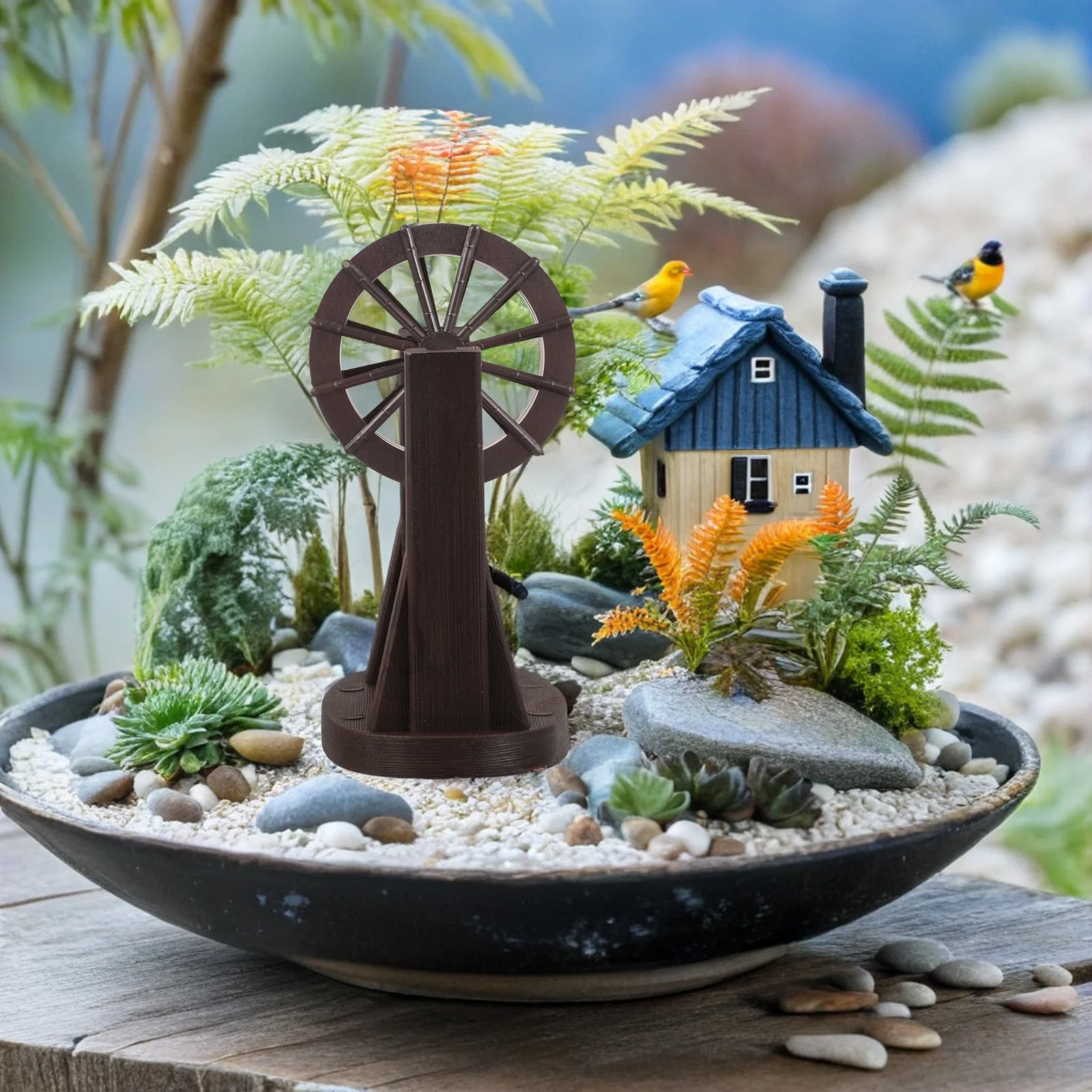 2Pcs Feng Shui Water Wheel Base Accessories Plastic Fountain Decor for Fish Tank Zen Garden Landscaping Desktop DIY Miniature