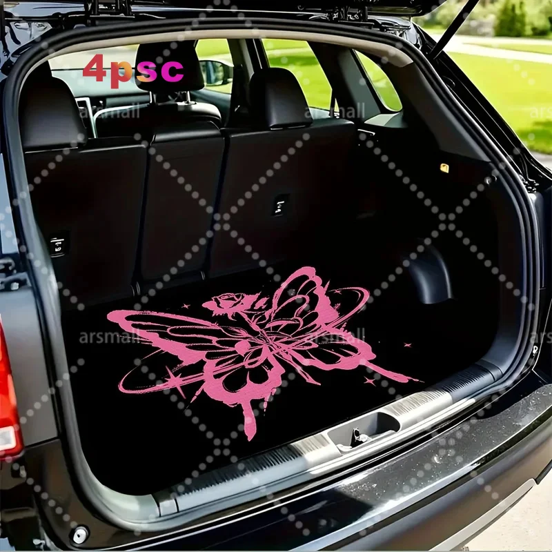 1pc [2D Flat[Pink & Black Glossy Car Trunk Liner Mat - Fit, Non-Slip Durable, Easy To Clean, Scratch & Auto Interior Accessory,
